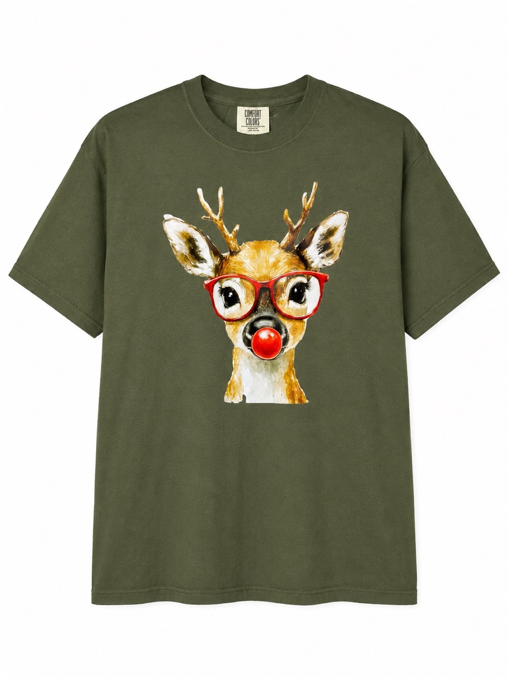 Comfort Colors Rudy Reindeer Graphic Tee 2XL Olive Green Christmas NWT
